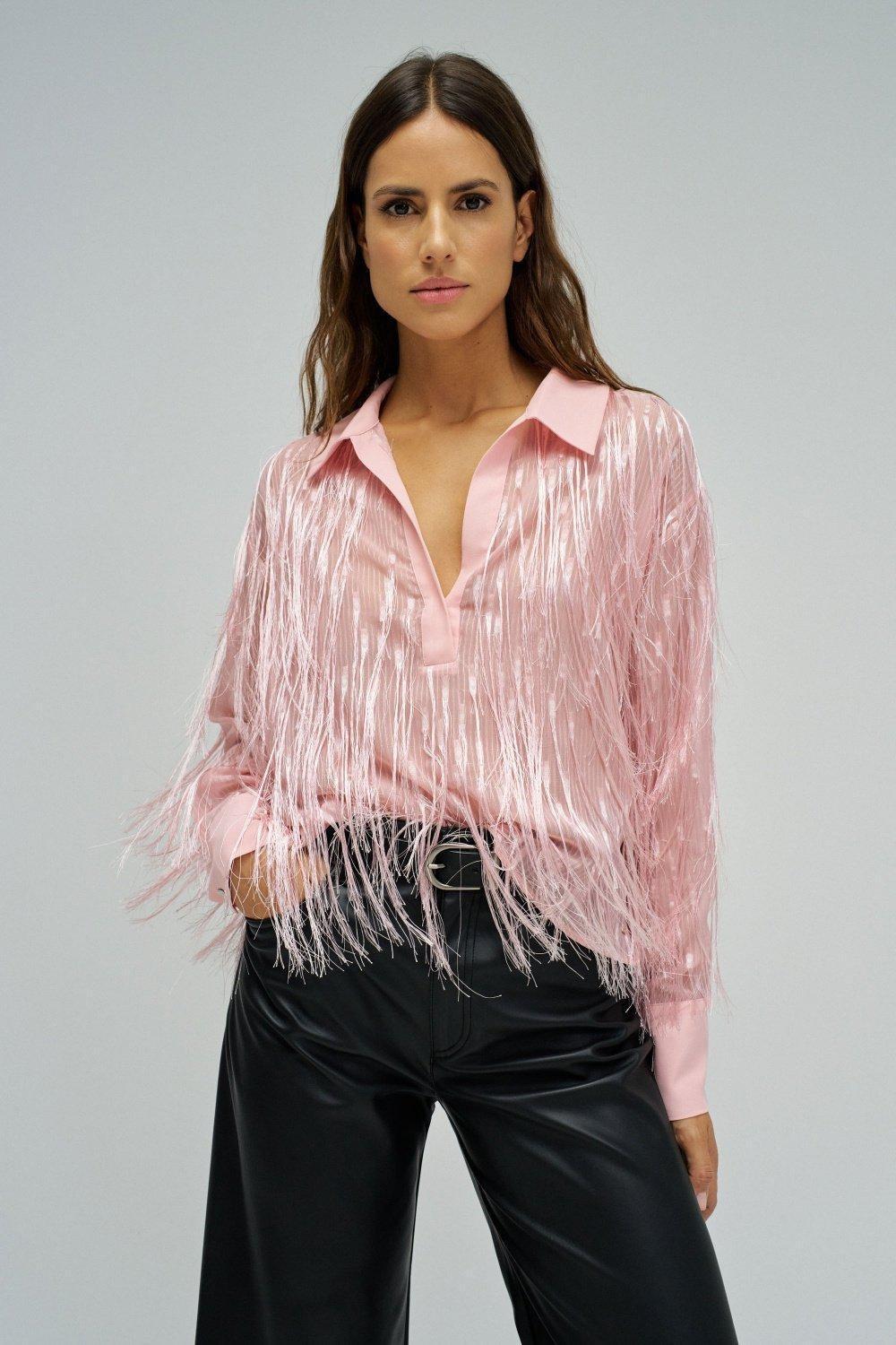 Blouse With Fringes, Pink, large image number 0