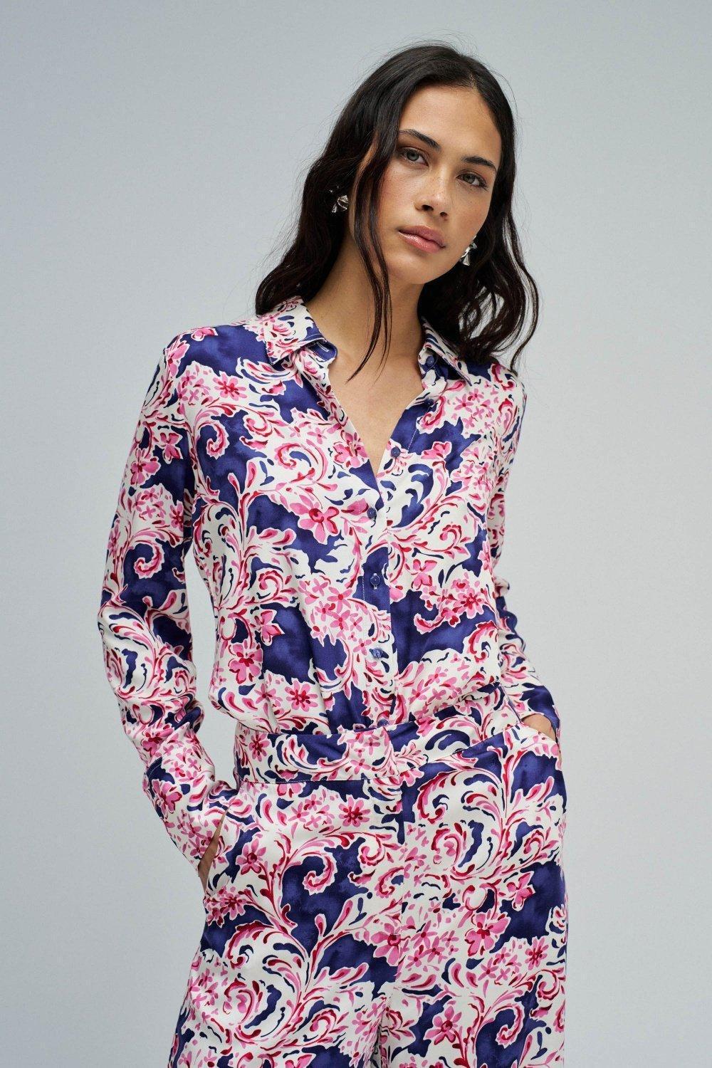 Satin Shirt With Stripes, Blue, large image number 0