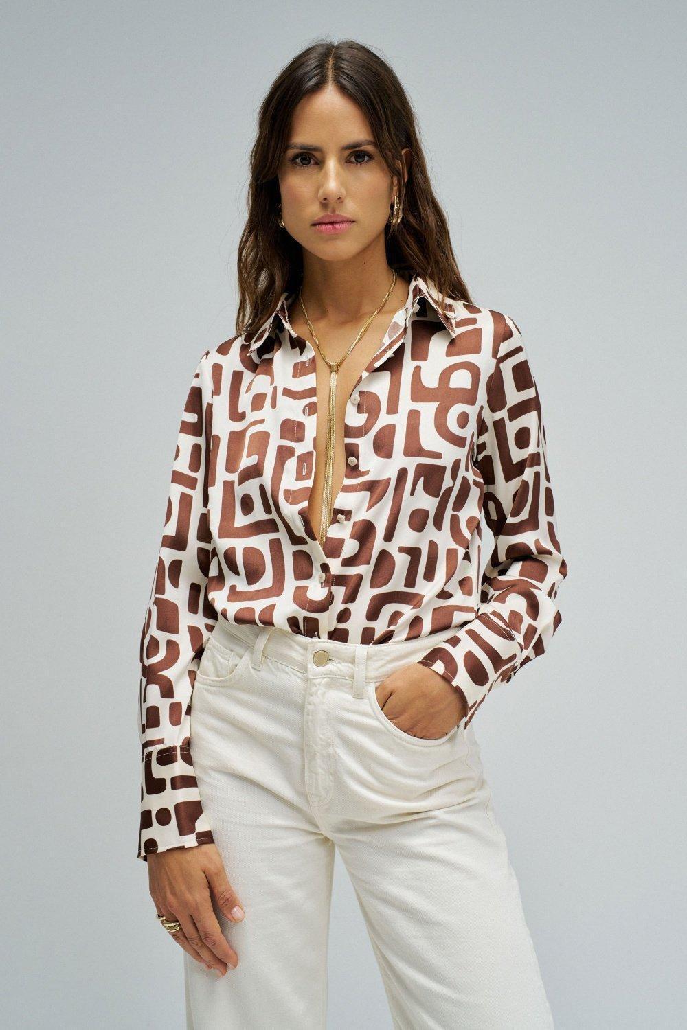 Shirt With Floral Pattern, Brown, medium