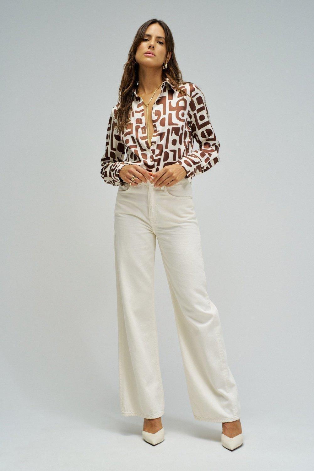 Satin Shirt With Stripes, Brown, large image number 1