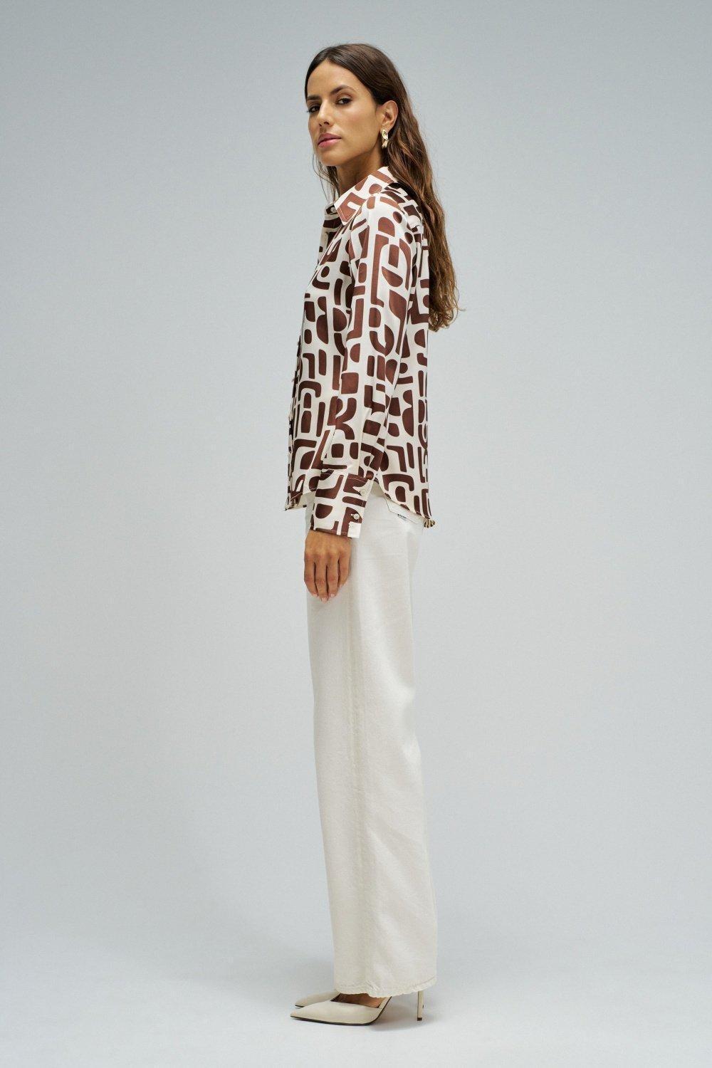 Shirt With Floral Pattern, Brown, medium