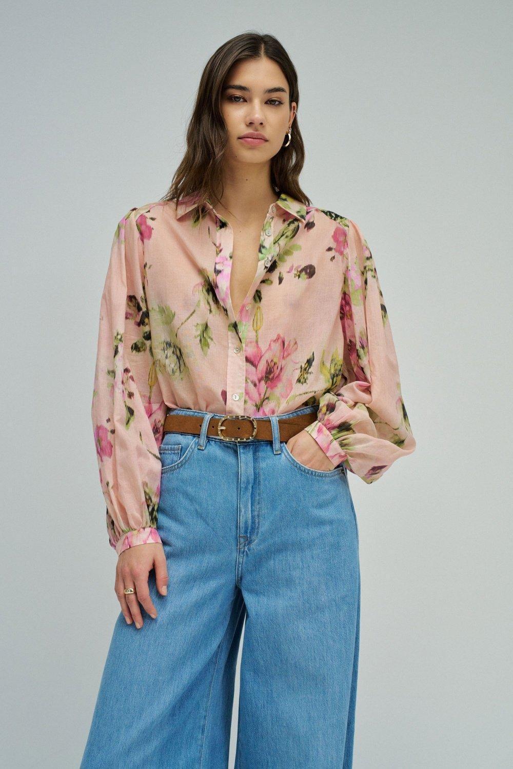 Floral Pattern Shirt, Light Pink, large image number 0