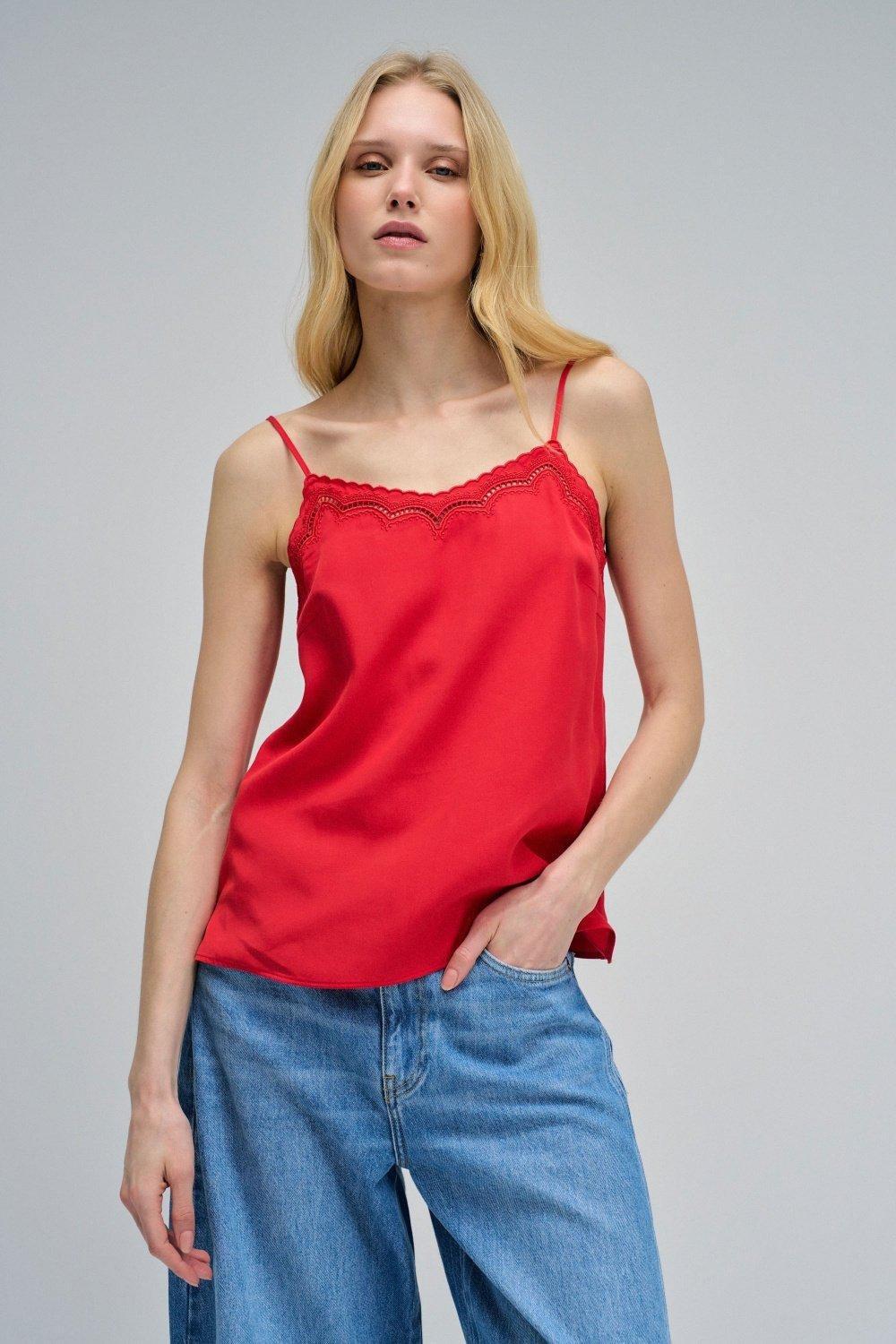 Top With Lace, Red, medium