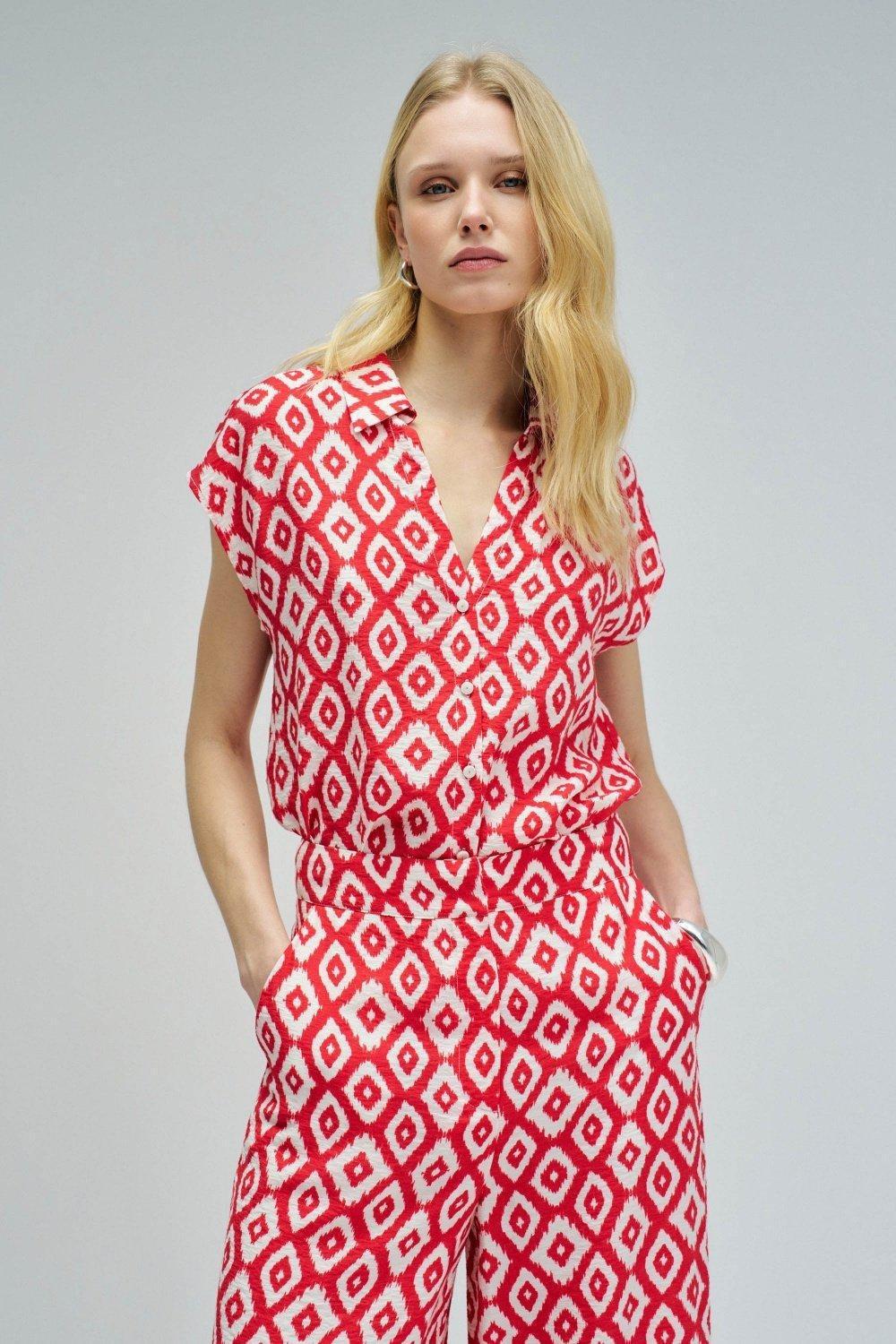 Blouse With Pattern, White, medium