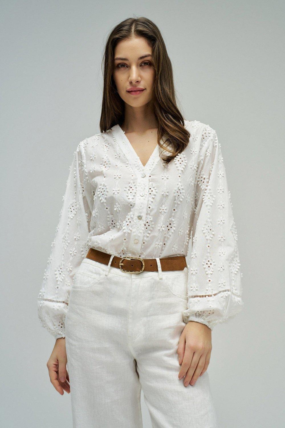 Embroidered Blouse, White, medium