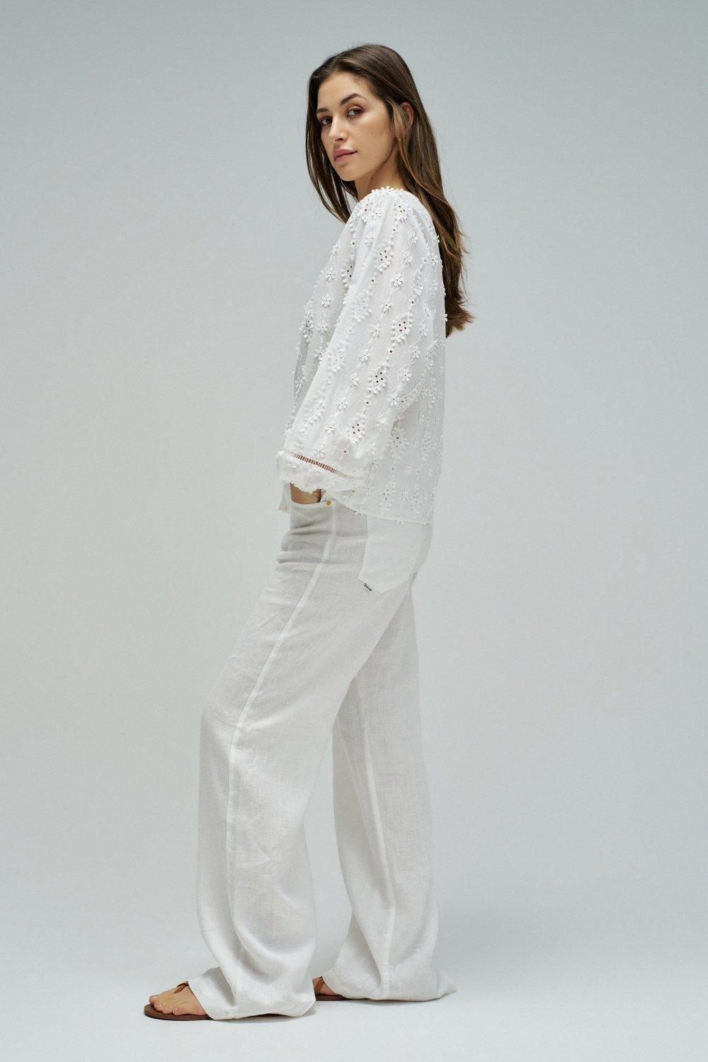 Embroidered Blouse, White, medium