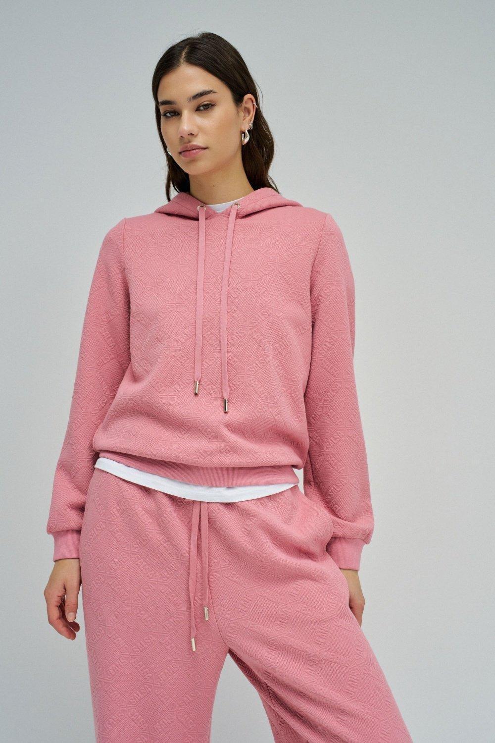Hoodie With Jacquard, Pink, large image number 0
