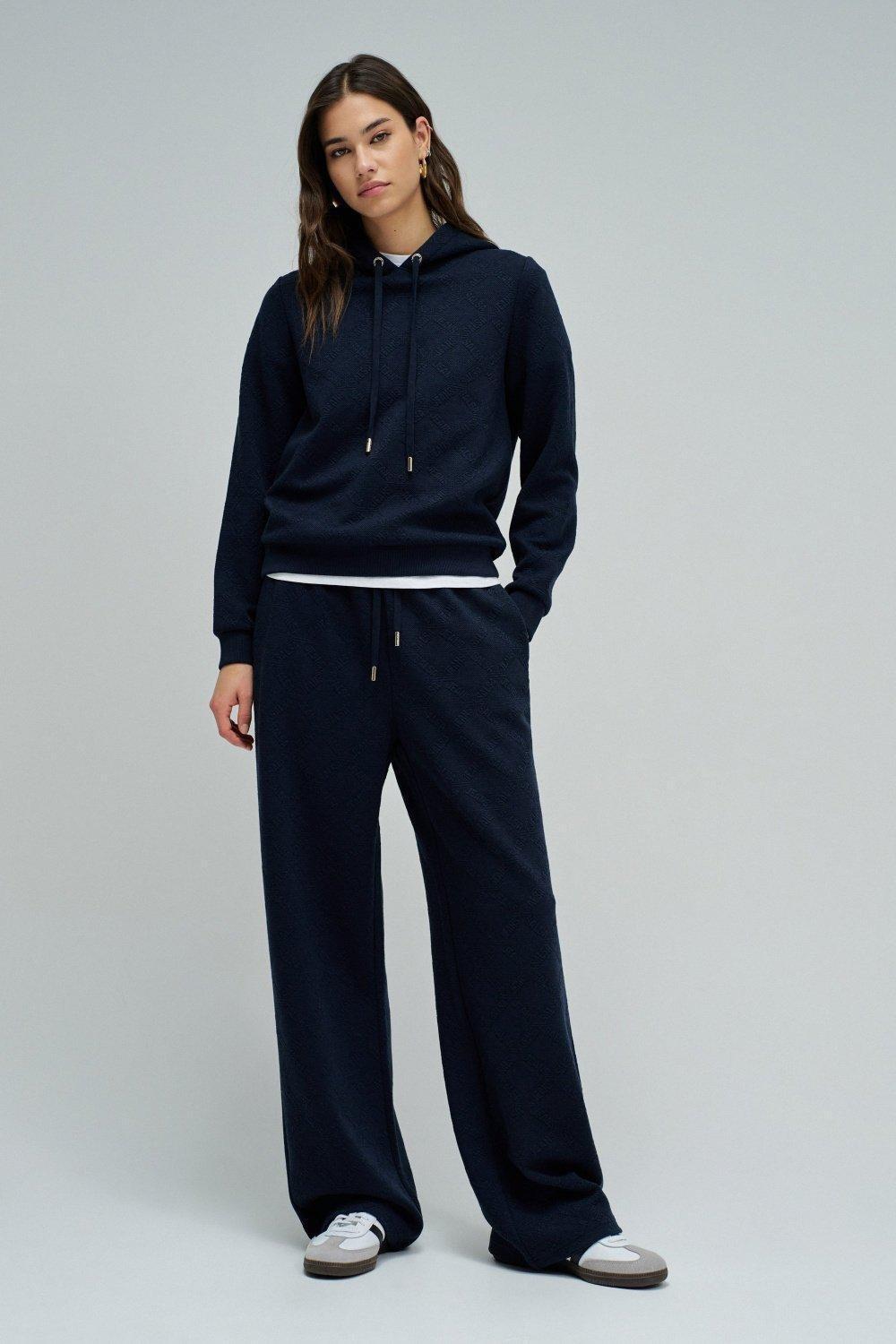 Hoodie With Jacquard, Navy, medium