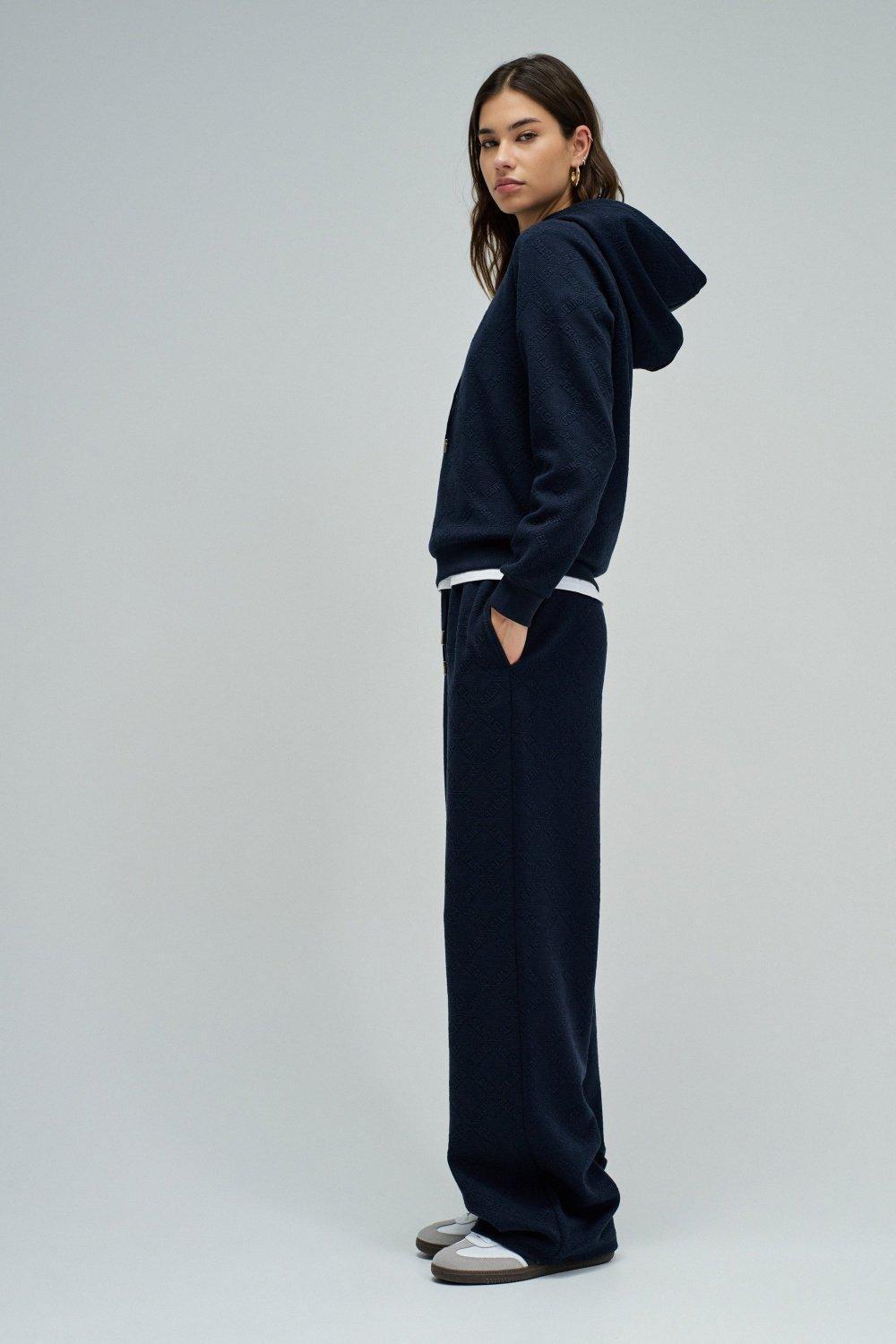 Hoodie With Jacquard, Navy, medium