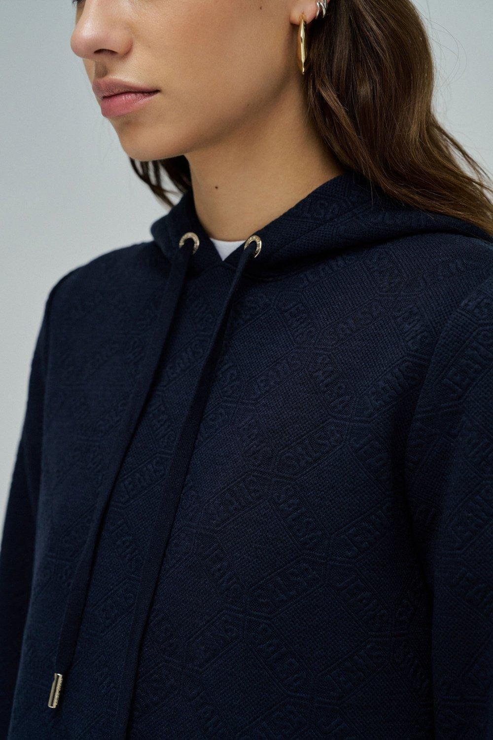 Hoodie With Jacquard, Navy, large image number 4