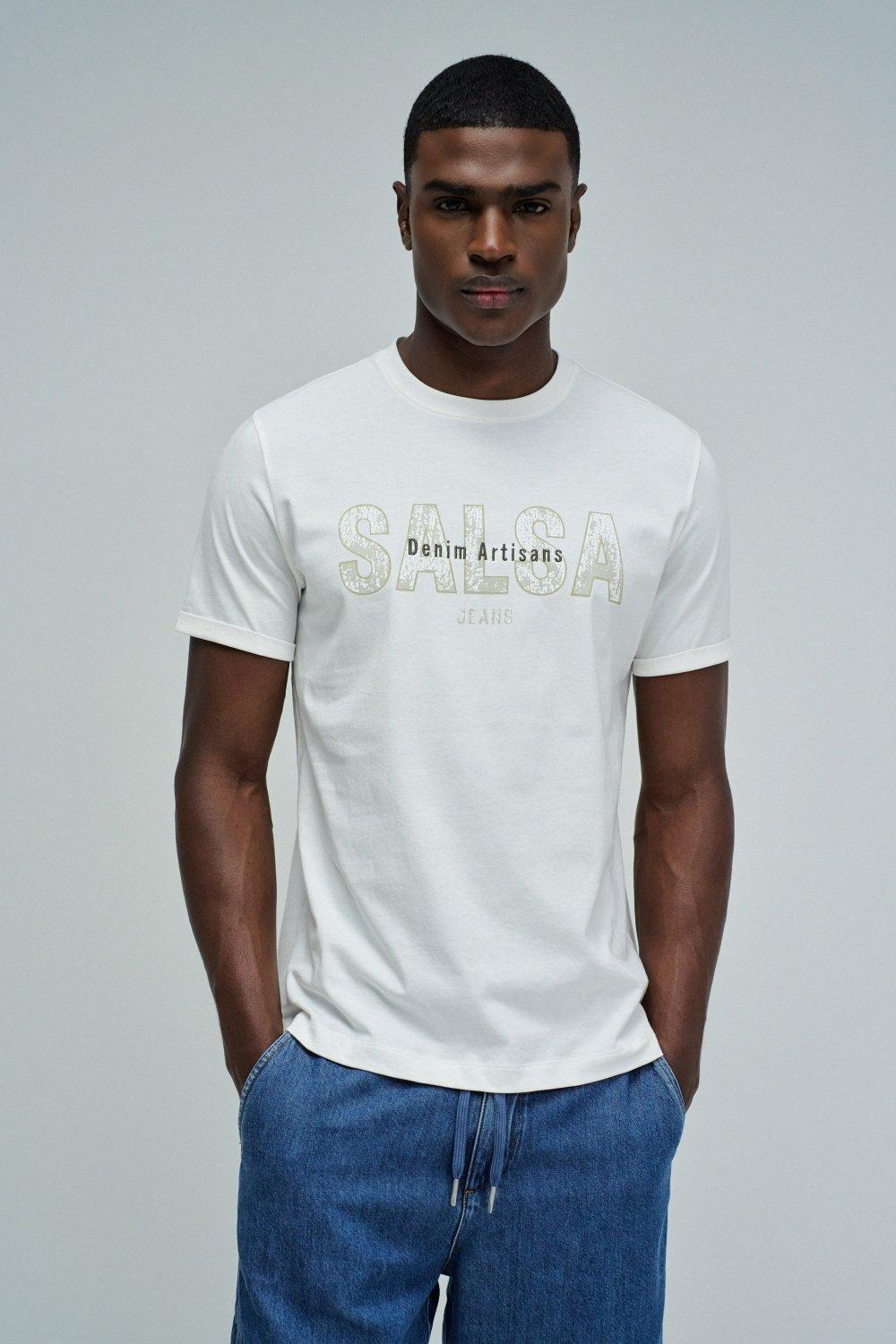 T Shirt With Branding, Pearl, medium