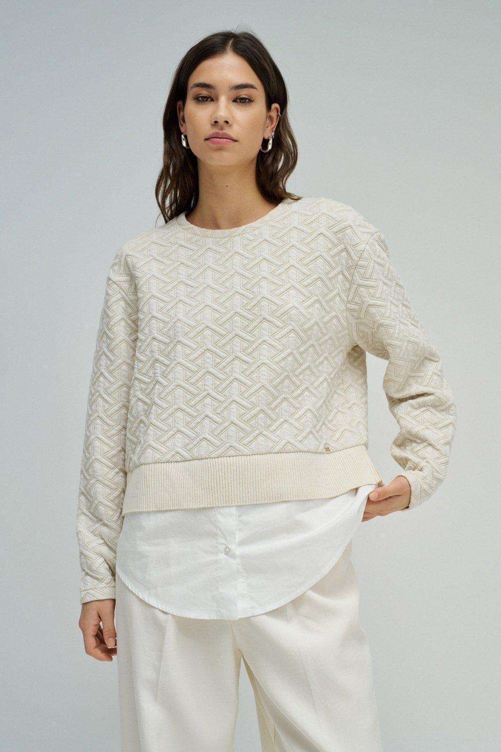 Sweatshirt With Jacquard And Lurex, Beige, medium