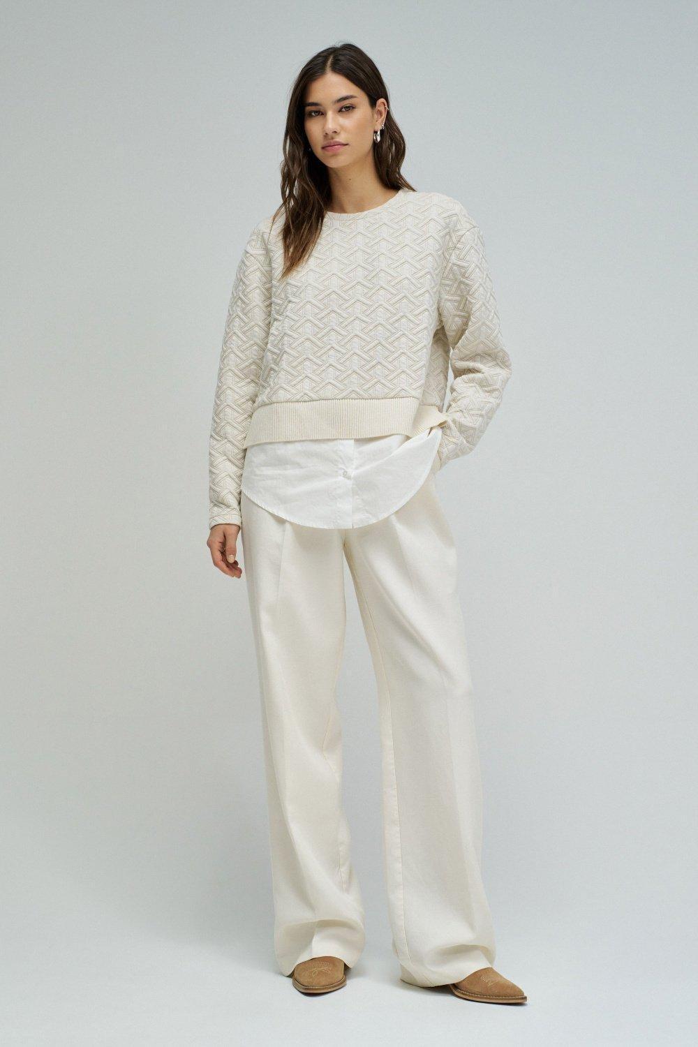 Sweatshirt With Jacquard And Lurex, Beige, medium