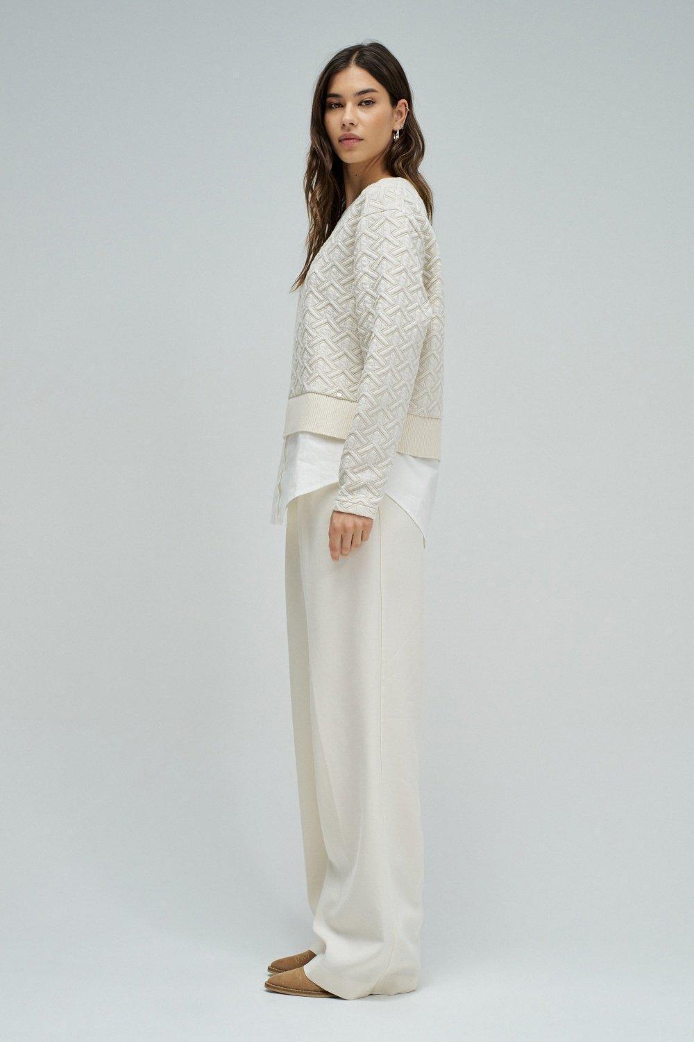 Sweatshirt With Jacquard And Lurex, Beige, medium