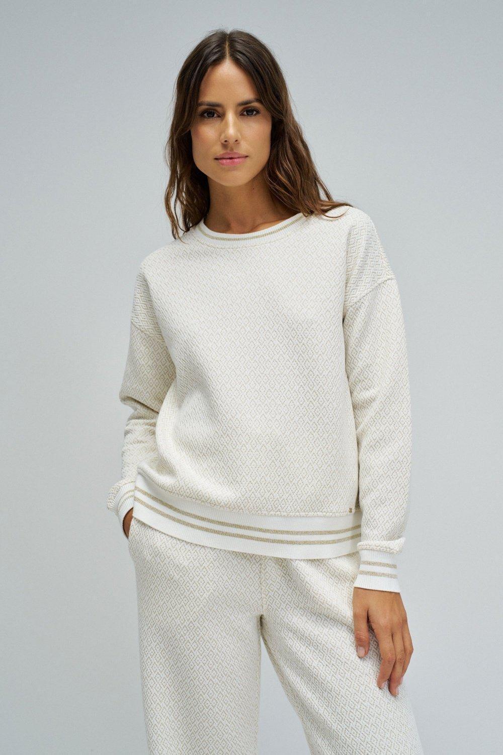 Sweatshirt With Jacquard And Lurex, Beige, medium