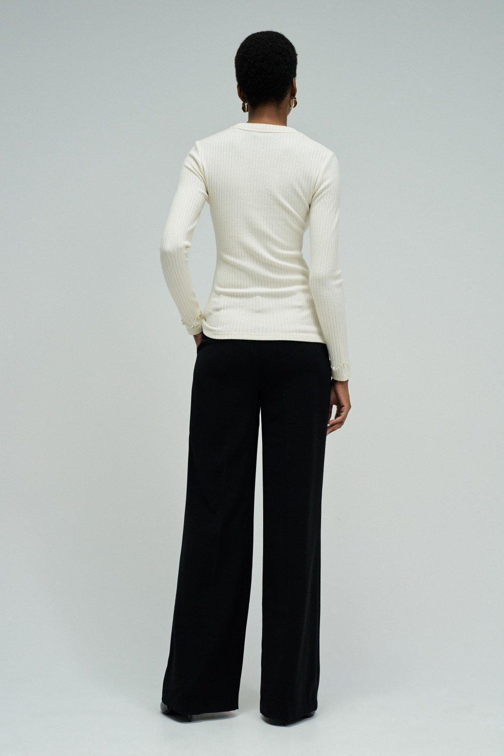 Ribbed Knit Sweater, Beige, large image number 3