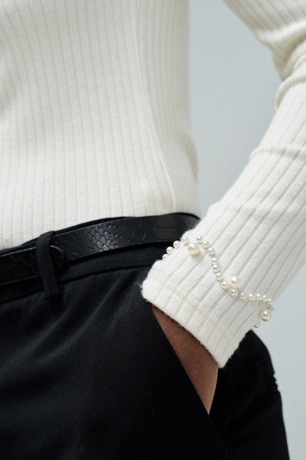 Ribbed Knit Sweater, Beige, large image number 4