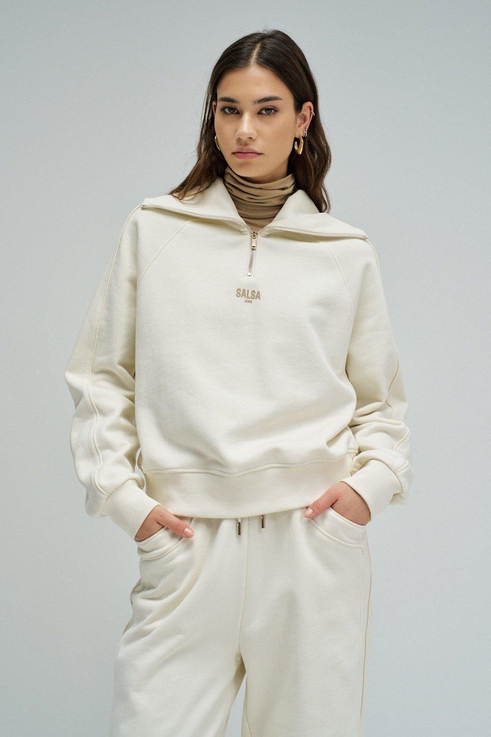 Sweatshirt With Half Zip, Beige, large image number 0