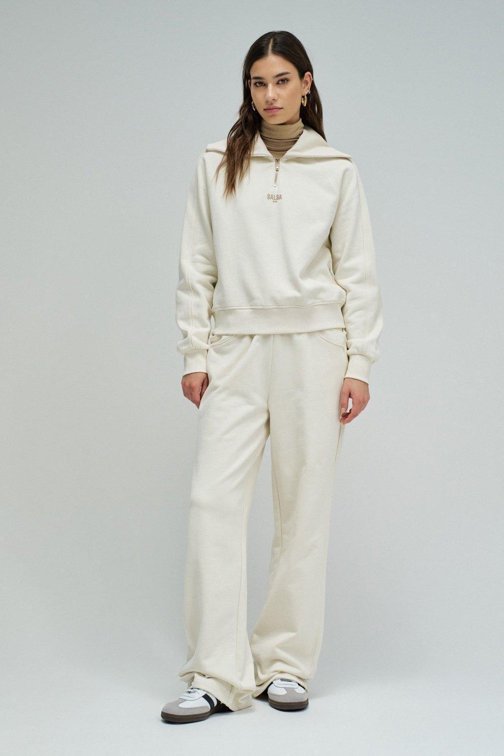 سويت شيرت بسحاب نصي, Beige, medium