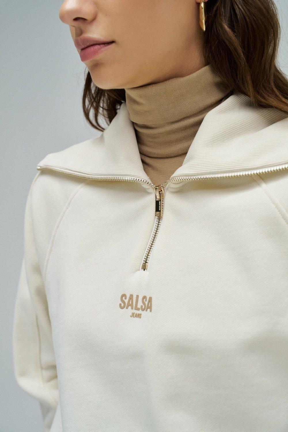 Sweatshirt With Half Zip, Beige, large image number 4