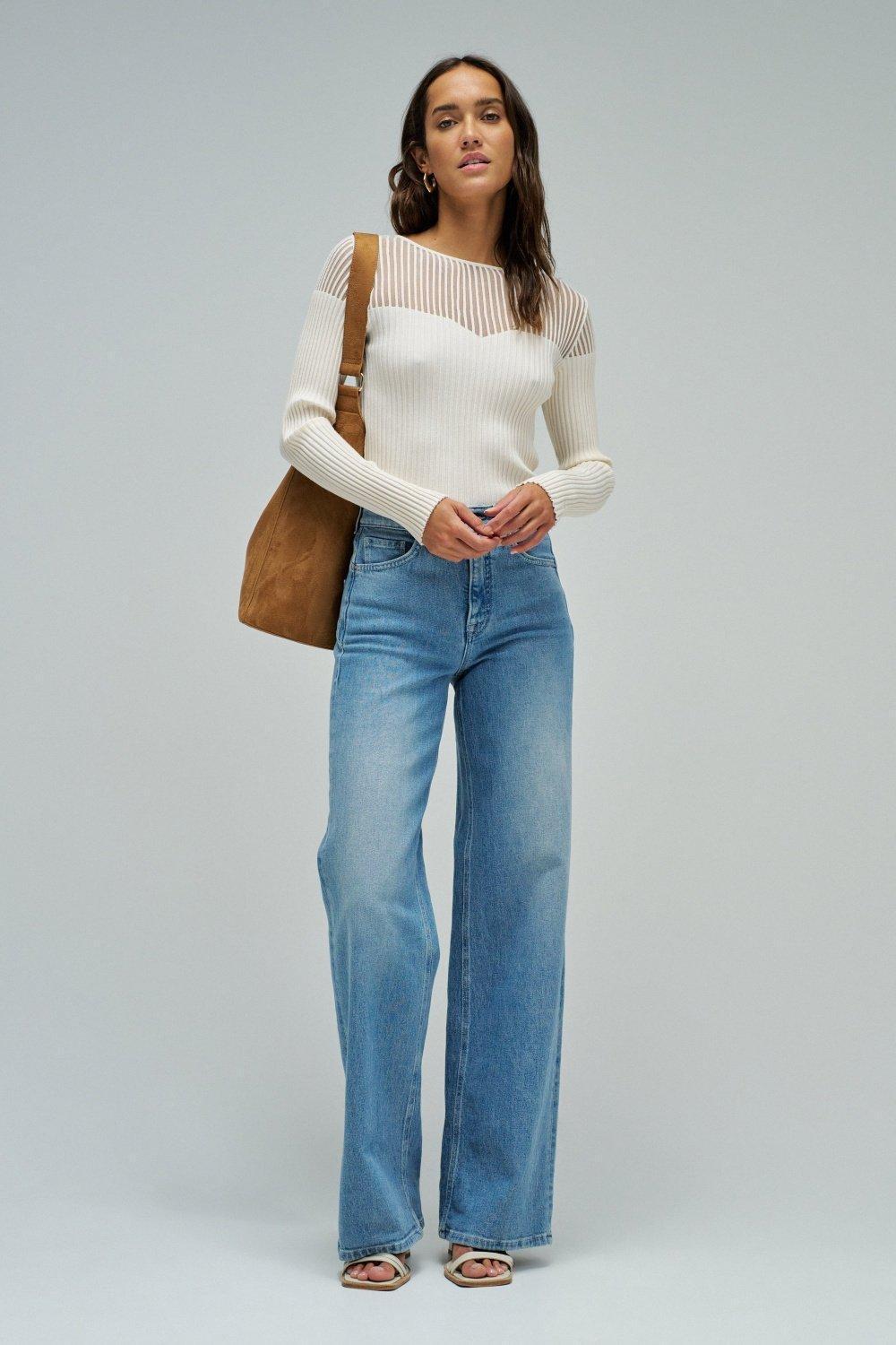 Ribbed Jumper With Transparency, Beige, medium