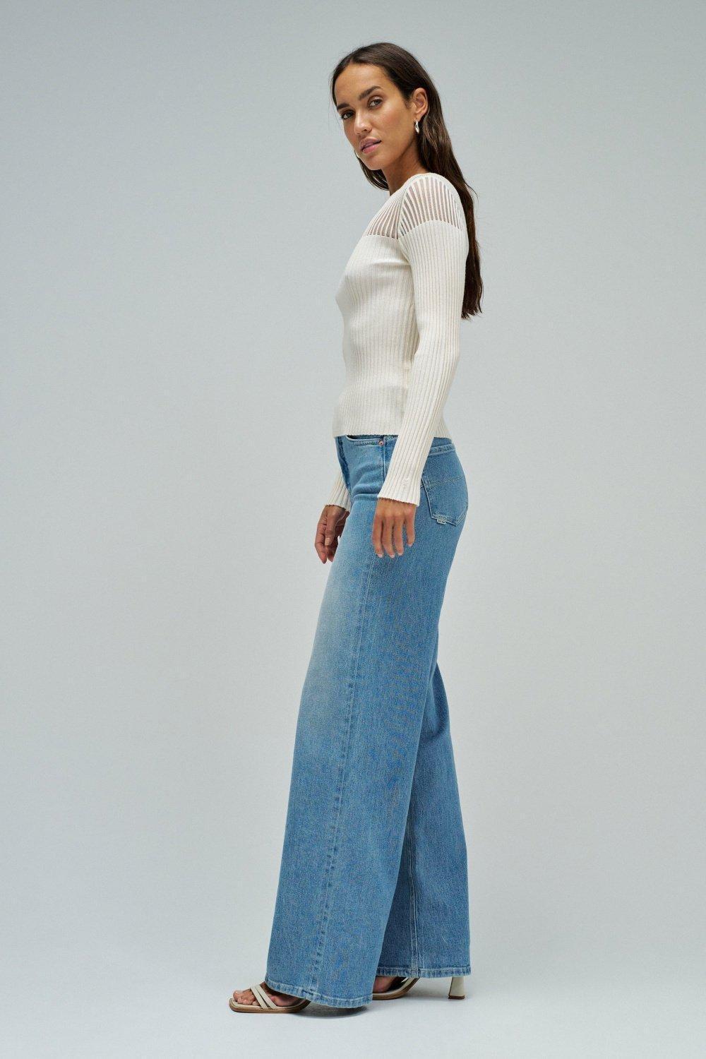 Ribbed Jumper With Transparency, Beige, medium