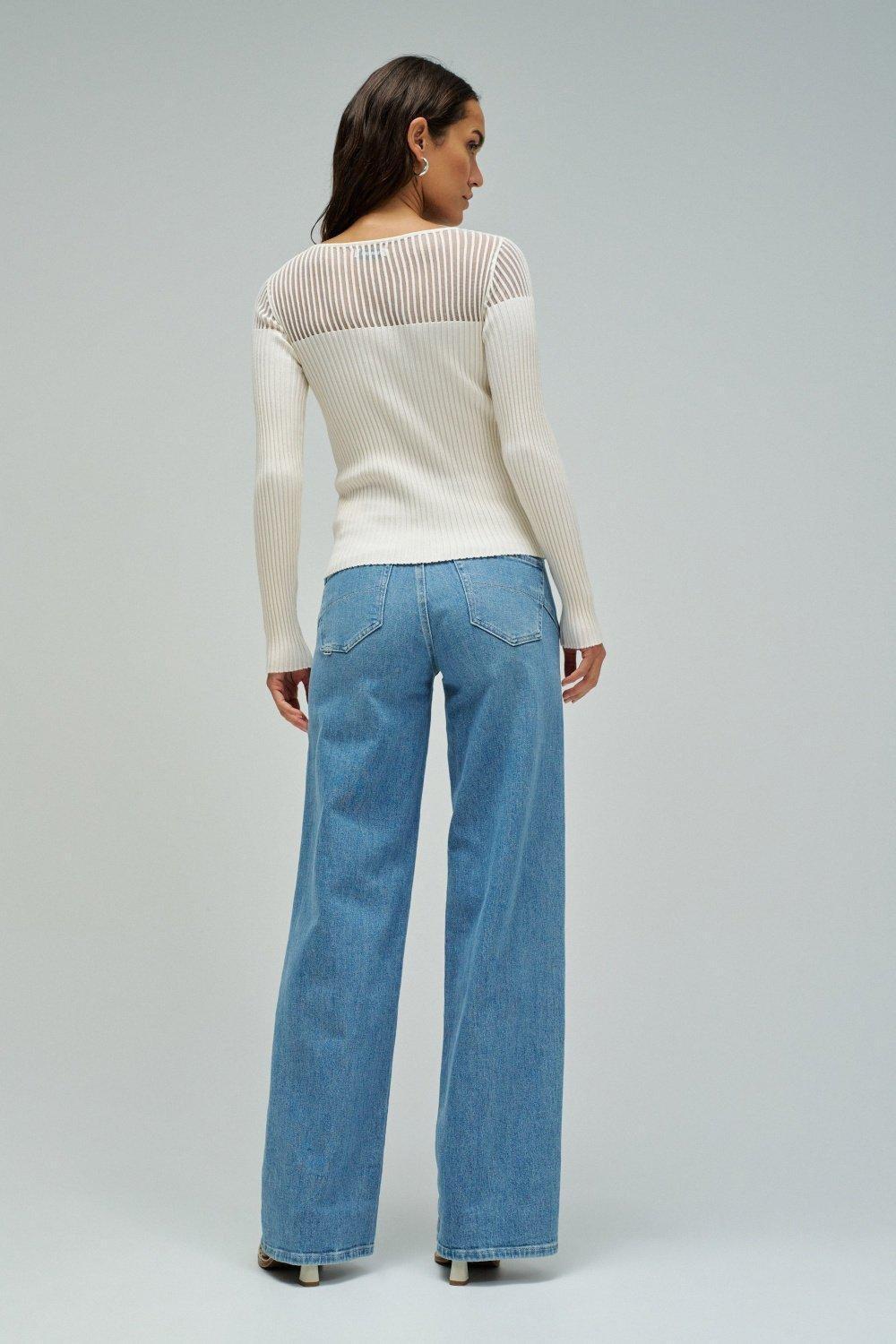 Ribbed Jumper With Transparency, Beige, large image number 3