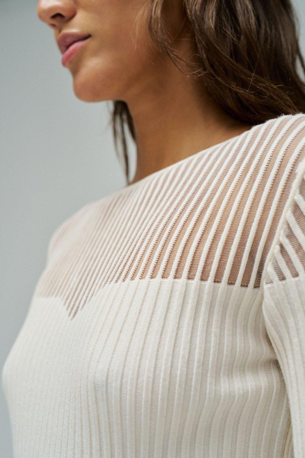 Ribbed Jumper With Transparency, Beige, large image number 4