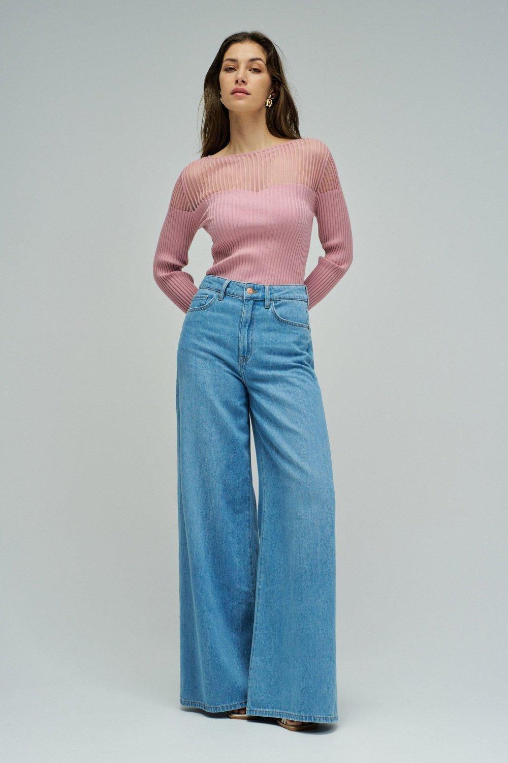 Ribbed Jumper With Transparency, Pink, medium