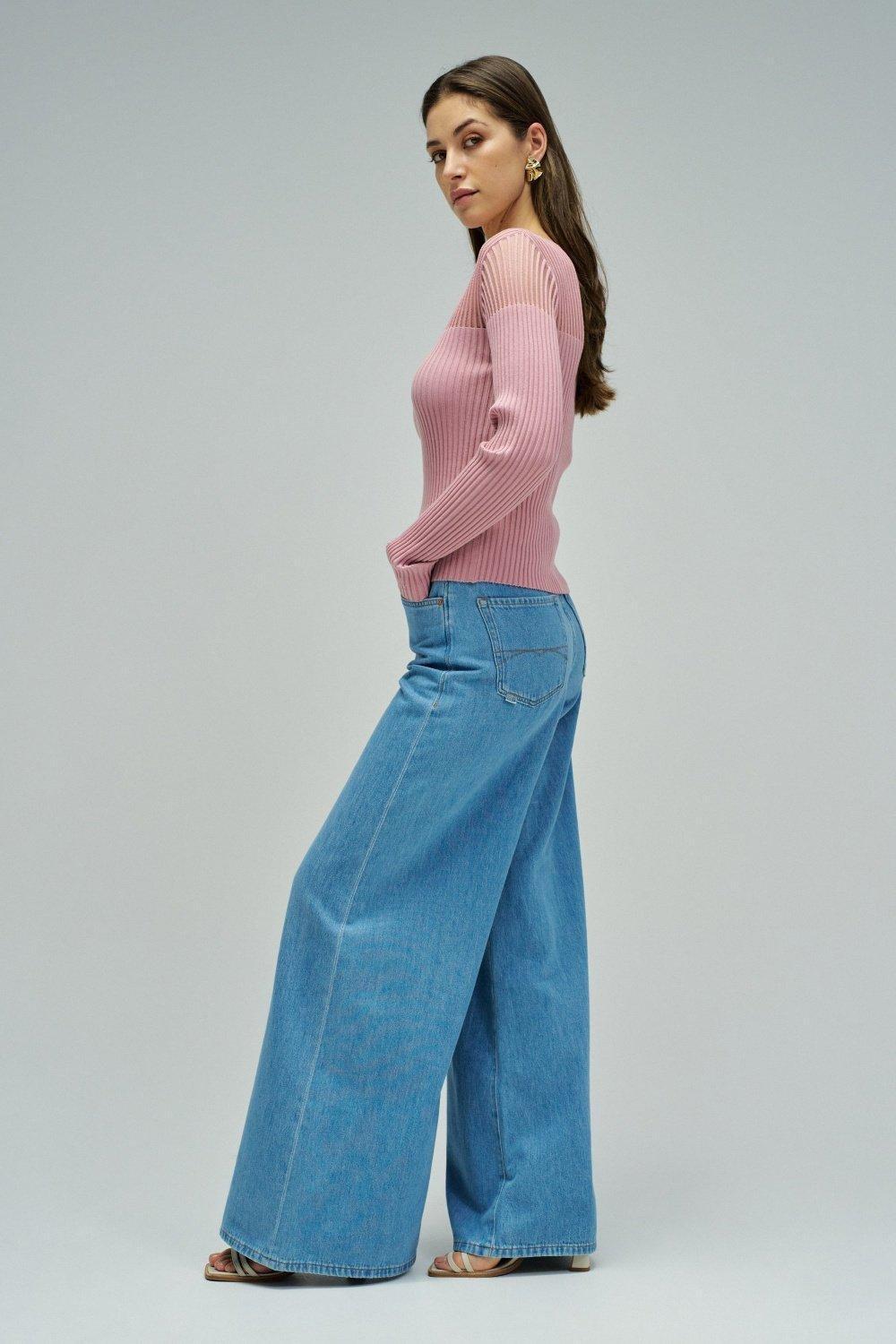 Ribbed Jumper With Transparency, Pink, medium