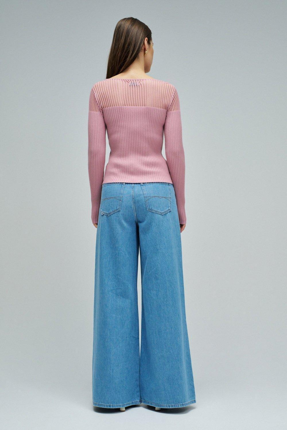 Ribbed Jumper With Transparency, Pink, large image number 3