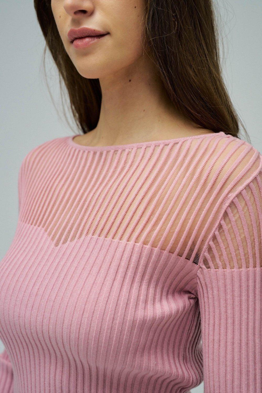 Ribbed Jumper With Transparency, Pink, large image number 4
