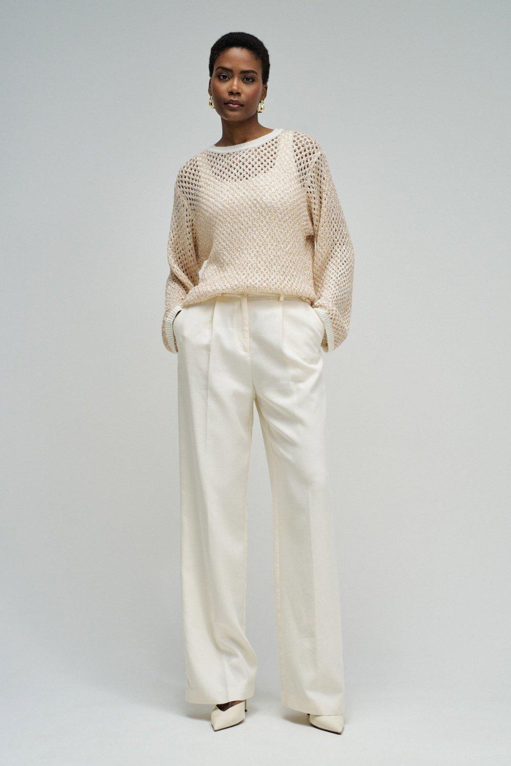Knit Sweater With Lurex, Beige, large image number 1