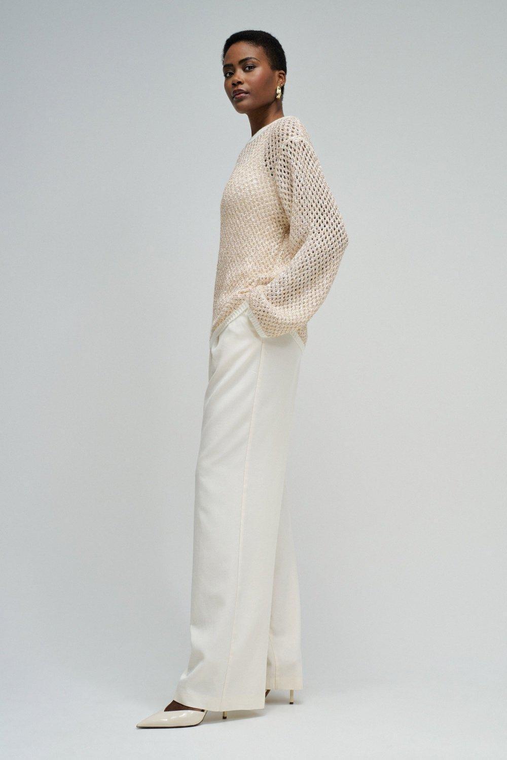Knit Sweater With Lurex, Beige, medium