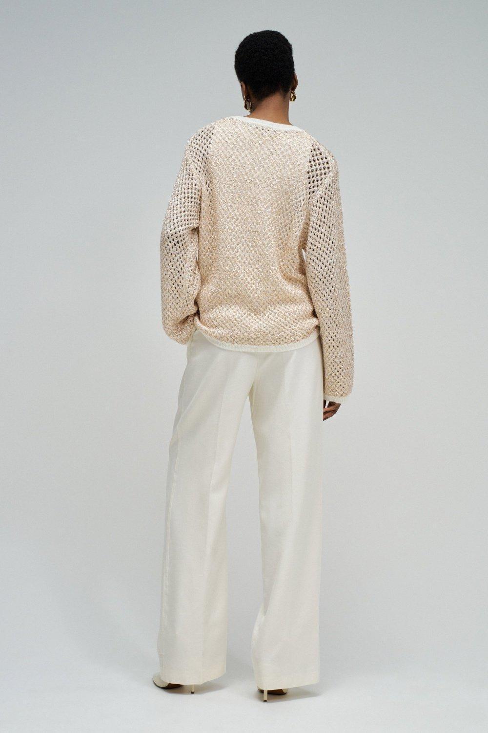 Knit Sweater With Lurex, Beige, large image number 3