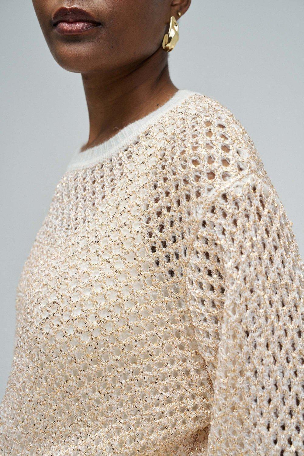 Knit Sweater With Lurex, Beige, large image number 4