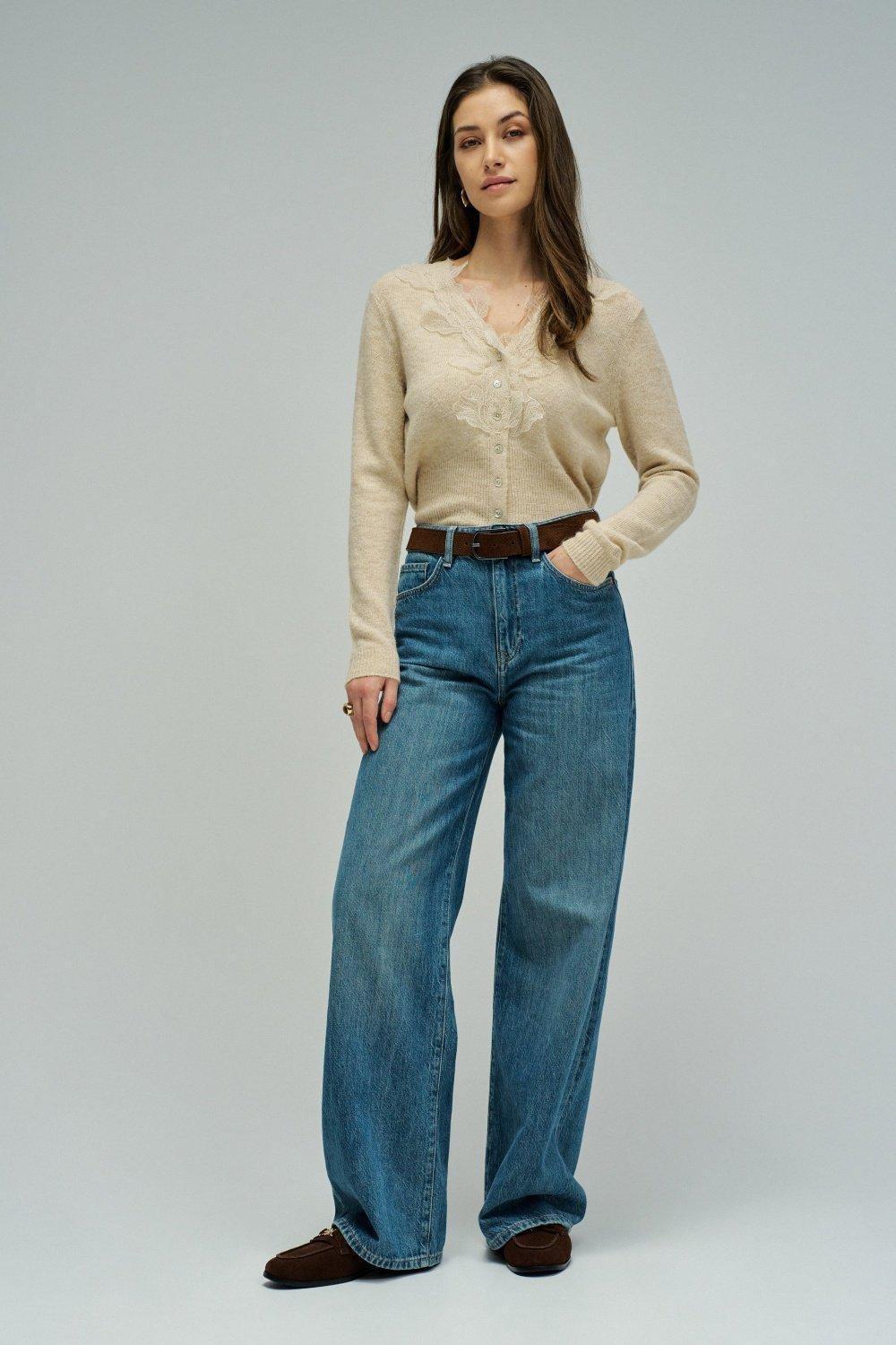 Cardigan With Lace, Cream, large image number 1