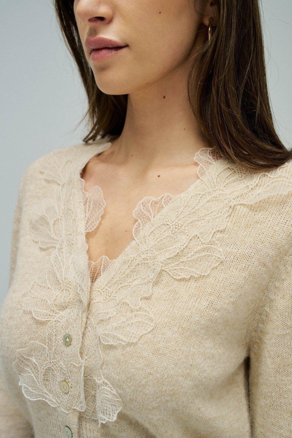 Cardigan With Lace, Cream, large image number 4