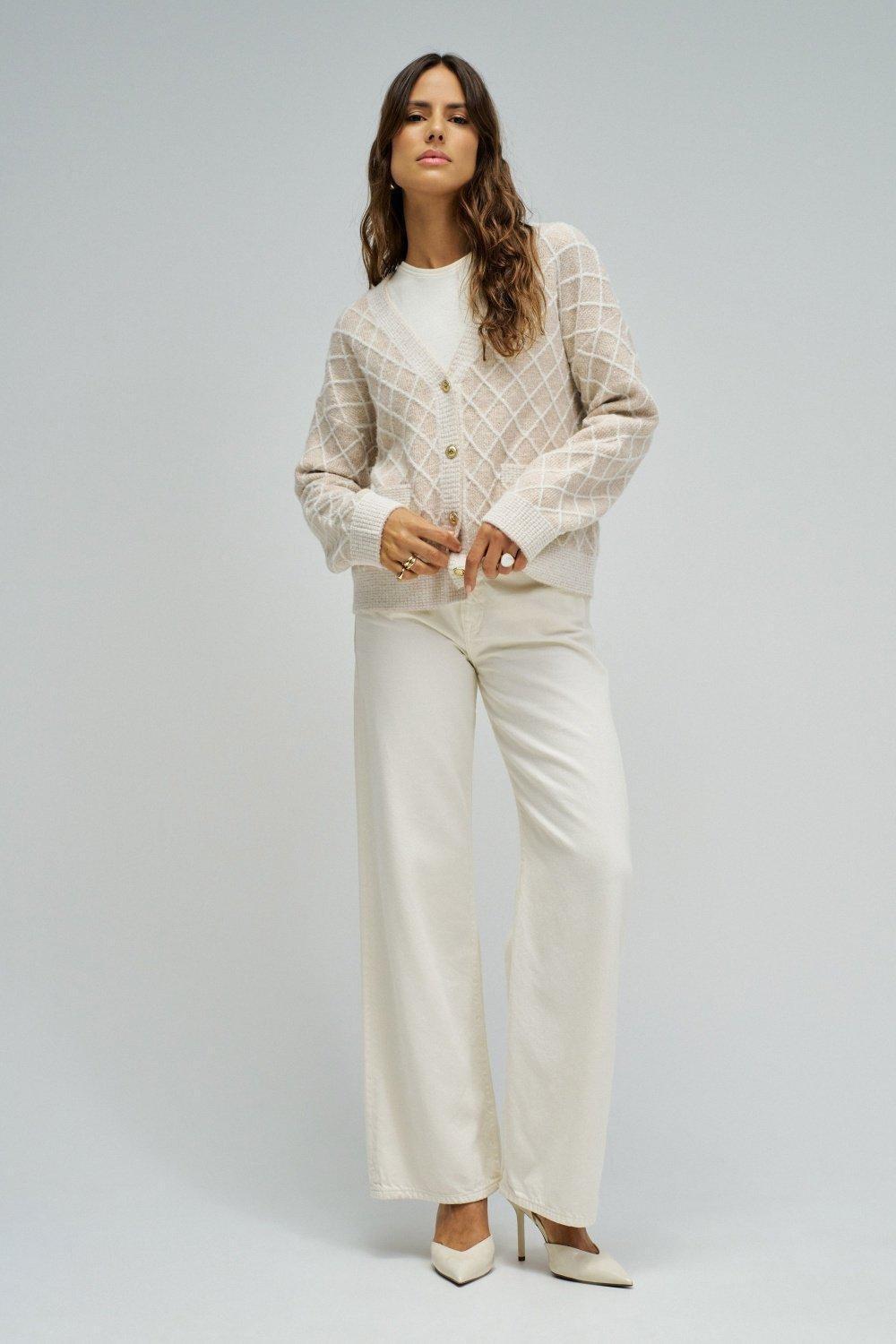 Cardigan With Jacquard And Lurex, Beige, large image number 1