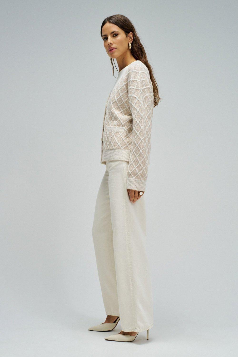Cardigan With Jacquard And Lurex, Beige, medium