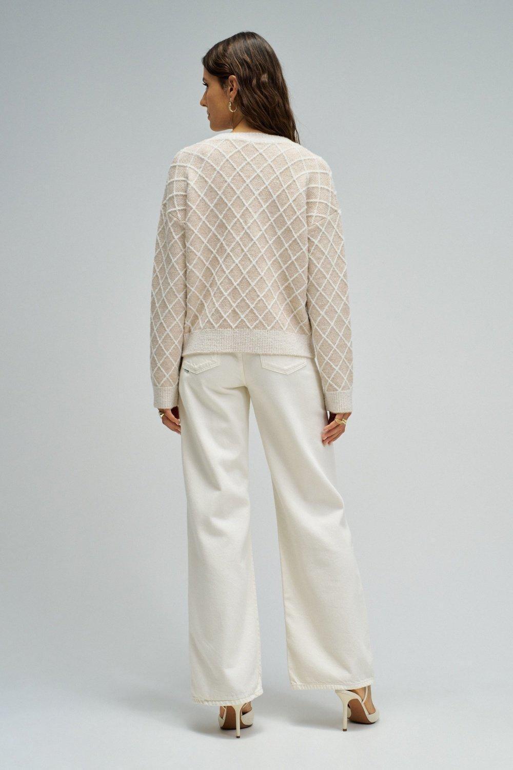 Cardigan With Jacquard And Lurex, Beige, large image number 3