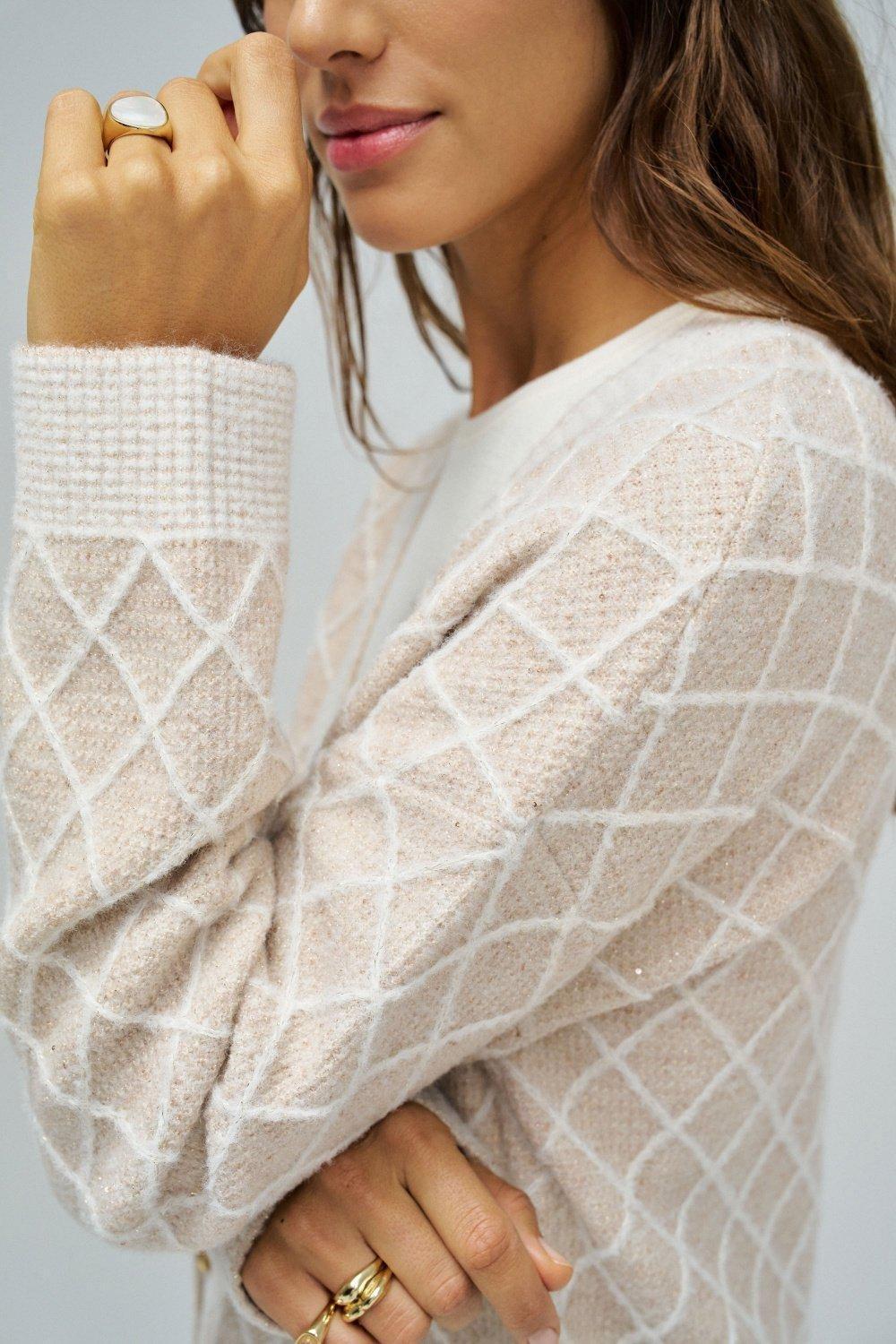 Cardigan With Jacquard And Lurex, Beige, large image number 4