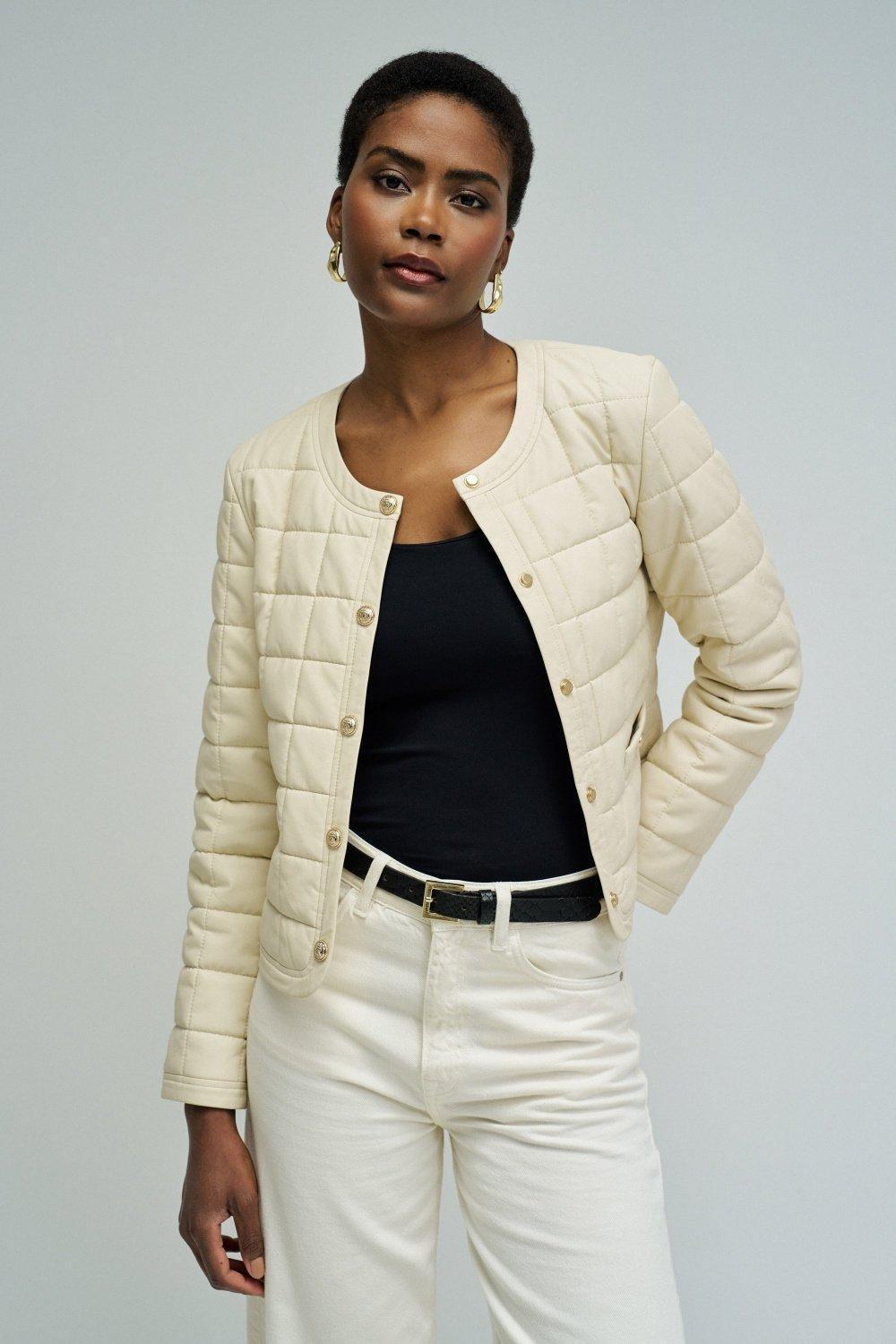 Padded Jacket Leather Effect, Beige, large image number 0