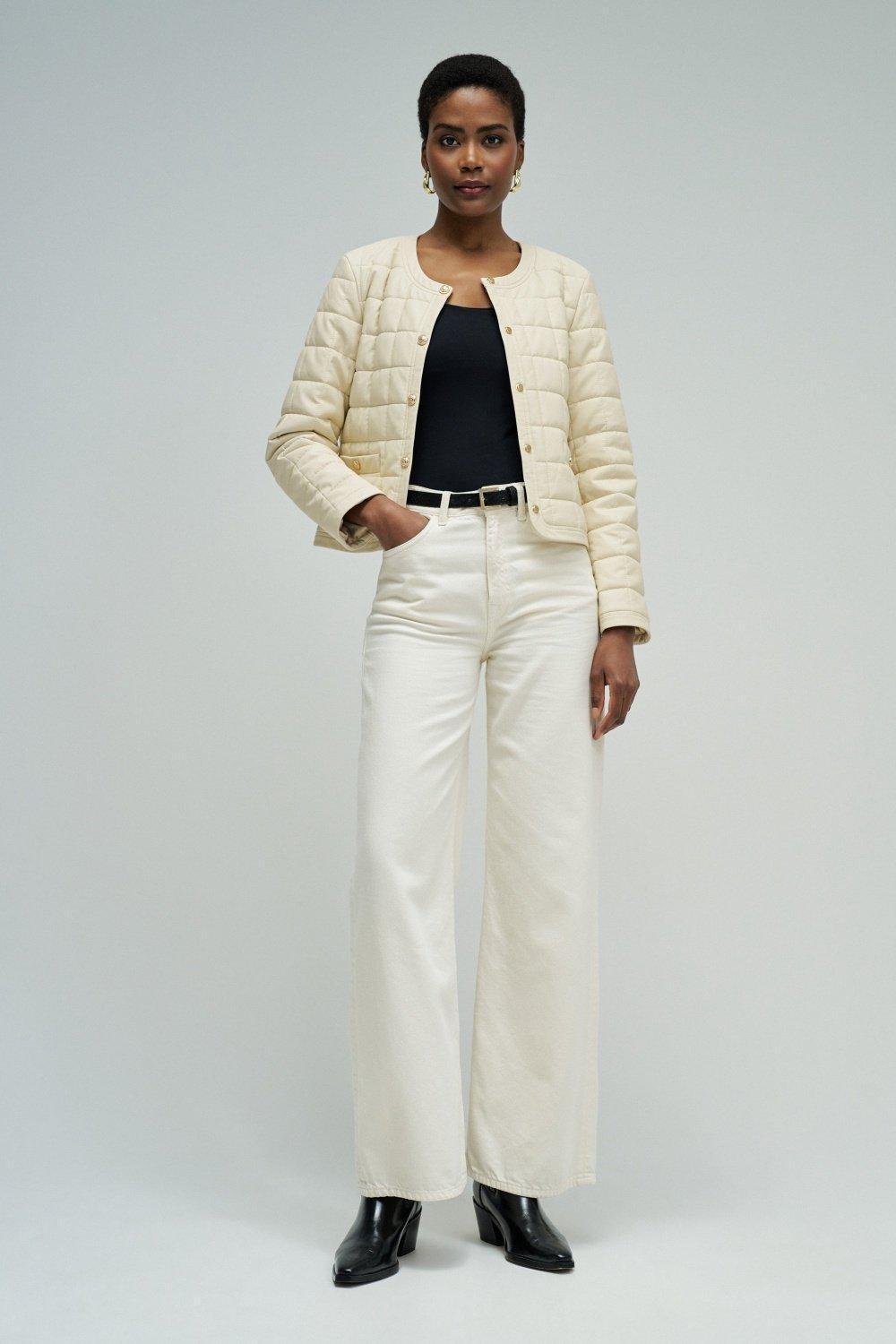 Padded Jacket Leather Effect, Beige, medium