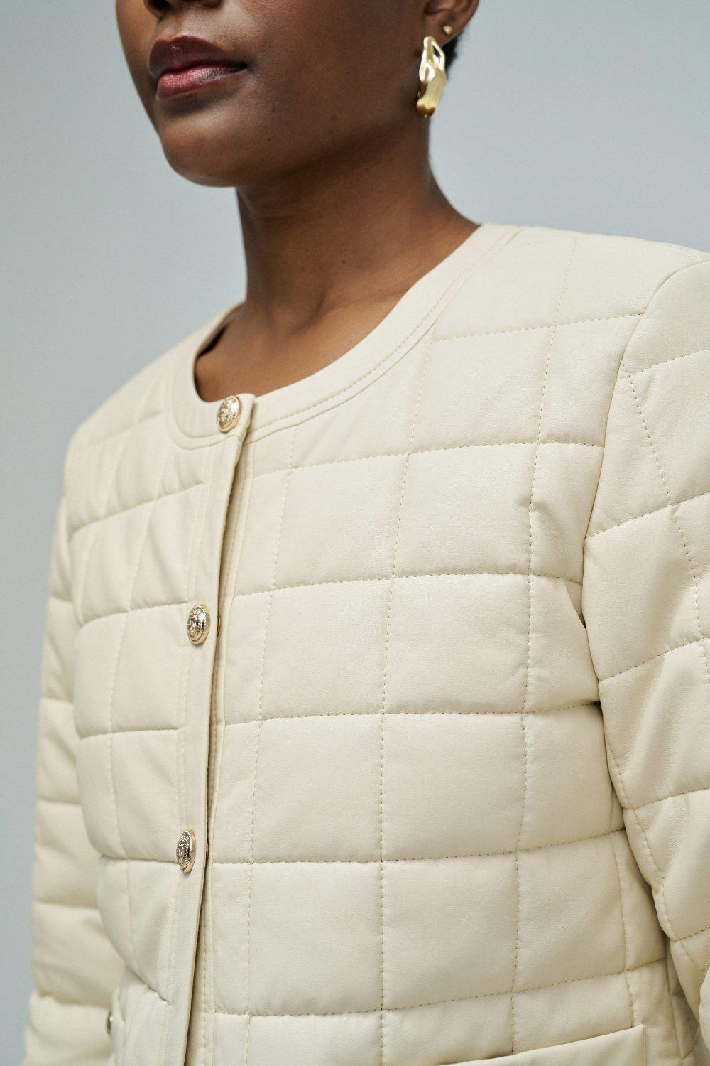 Padded Jacket Leather Effect, Beige, large image number 4