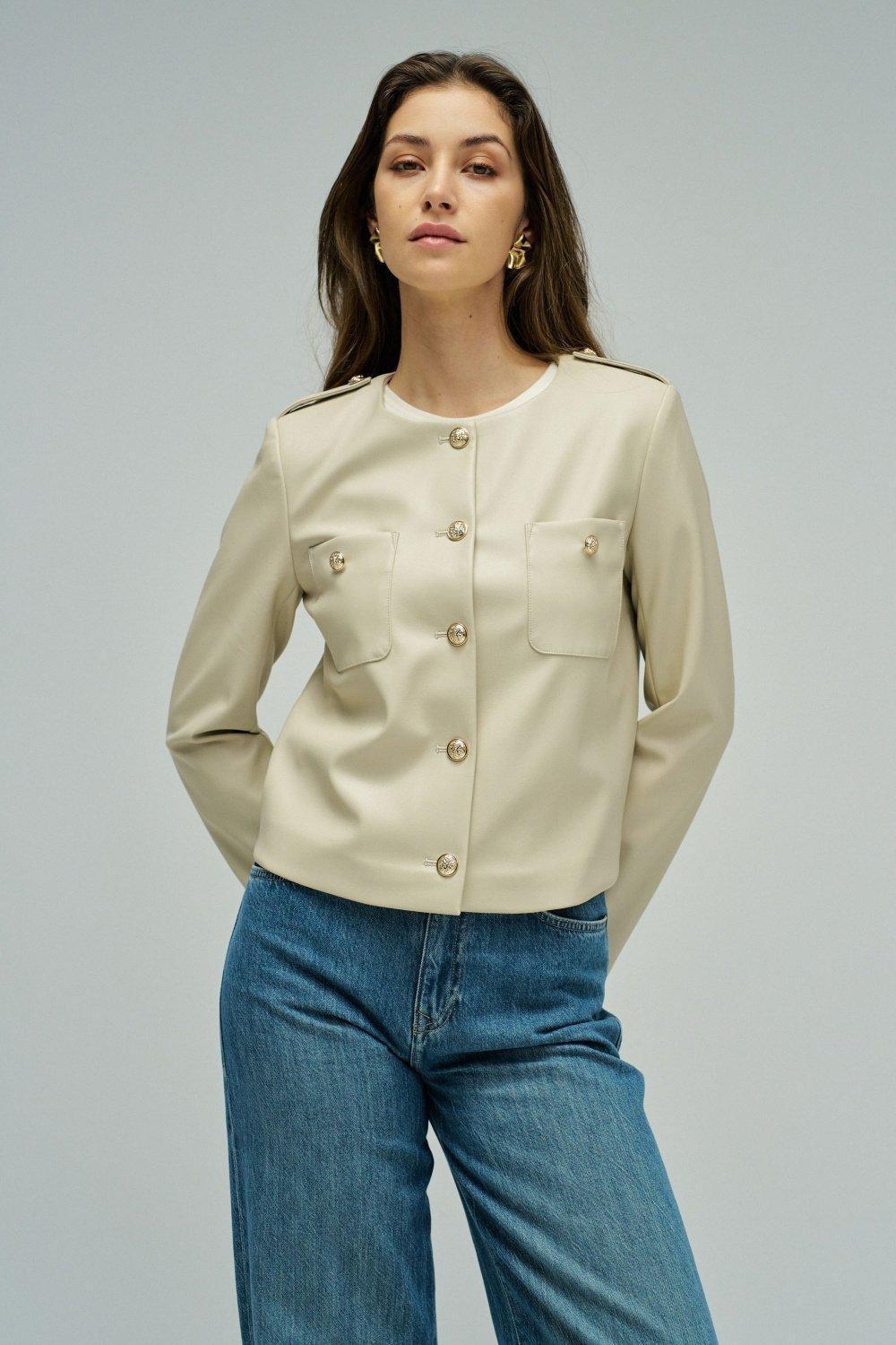 Leather Effect Jacket, Pearl, medium