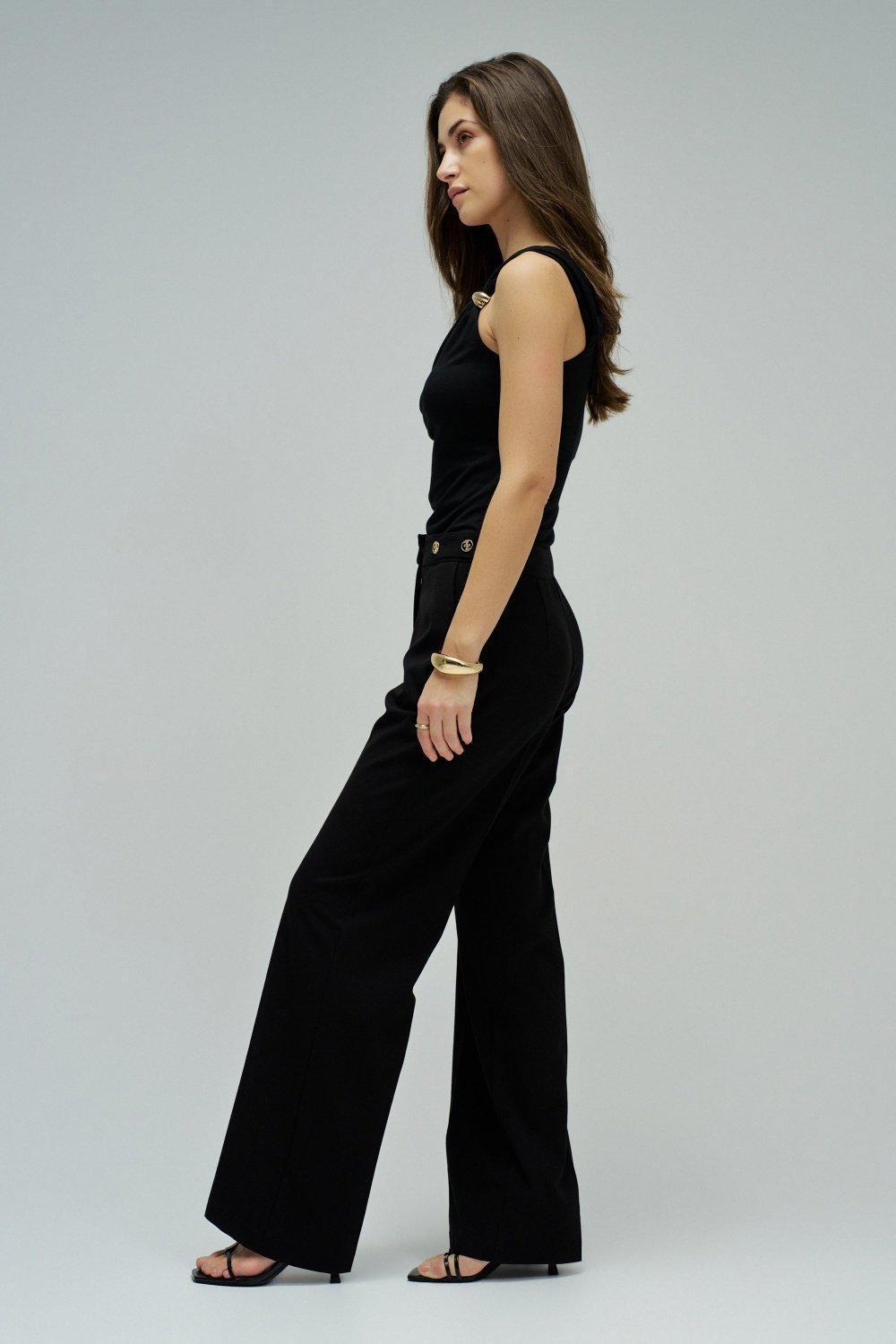 Trousers In Fabric With Straight Leg, Black, large image number 2