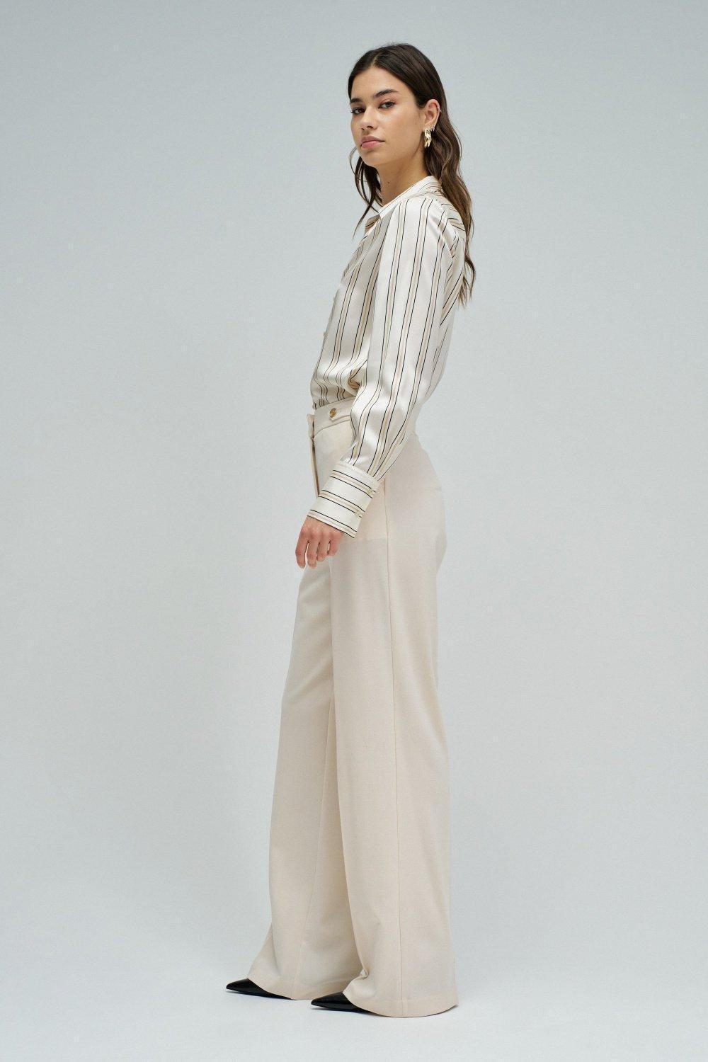 Trousers In Fabric With Straight Leg, White, medium