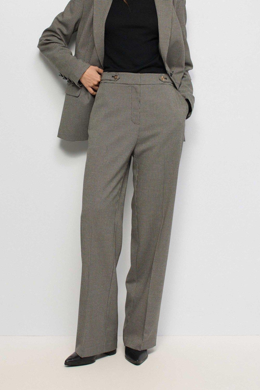 Straight-Leg Check Trousers, Grey, medium