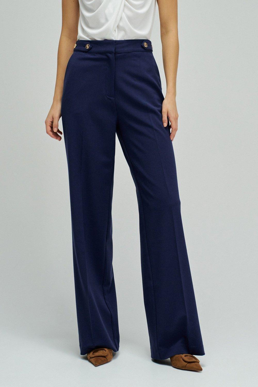 Trousers In Fabric With Straight Leg, Blue, medium